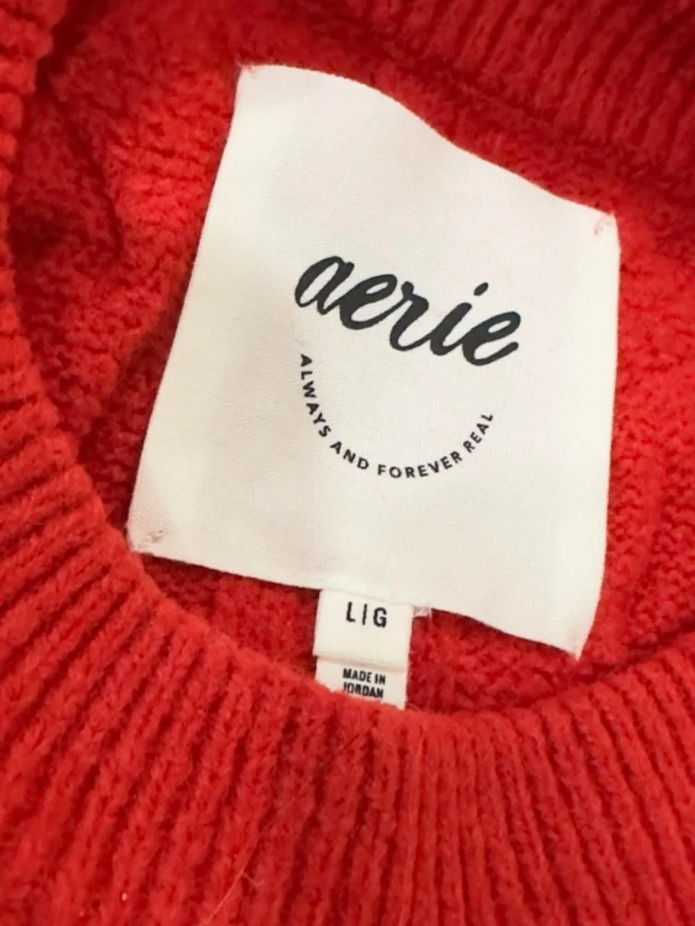 aerie Bright Red Cable Crewneck Sweater